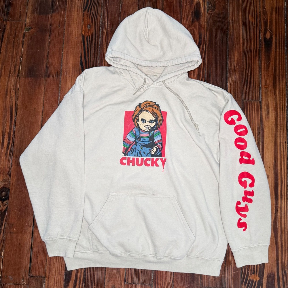 Chucky Good Guys Size Large Scary Horror Movie Graphic Hoodie Cream Off-White